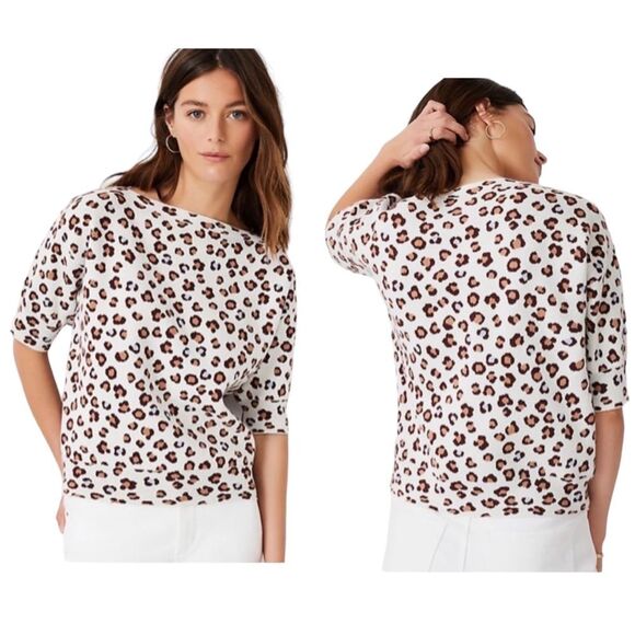Ann Taylor Leopard Print Boatneck Sweater Tee, Size SP - Picture 1 of 9
